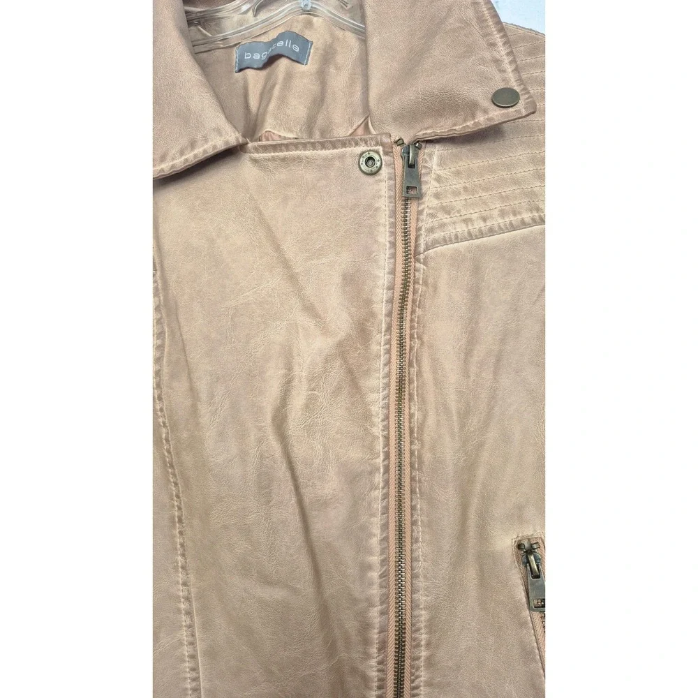 Bagatelle Tan Faux Leather Moto Jacket Western Biker XS‎